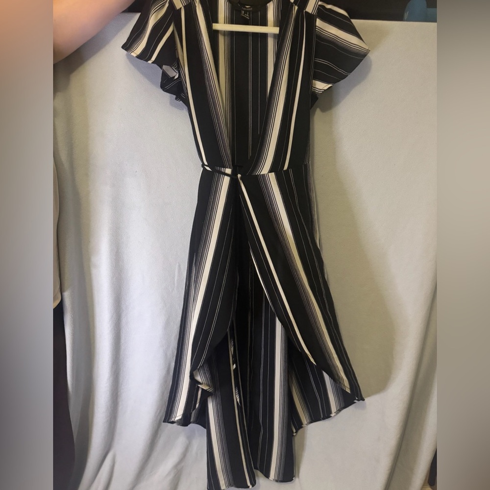 Forever 21 Black and White Striped Wrap Dress